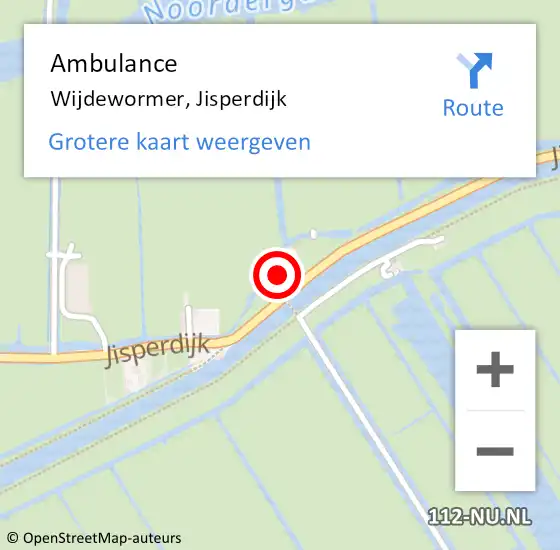 Locatie op kaart van de 112 melding: Ambulance Wijdewormer, Jisperdijk op 10 januari 2024 22:45