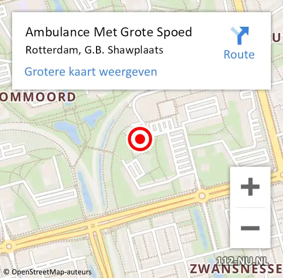 Locatie op kaart van de 112 melding: Ambulance Met Grote Spoed Naar Rotterdam, G.B. Shawplaats op 10 januari 2024 22:45