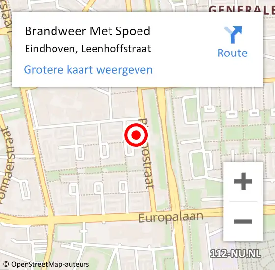 Locatie op kaart van de 112 melding: Brandweer Met Spoed Naar Eindhoven, Leenhoffstraat op 10 januari 2024 22:48