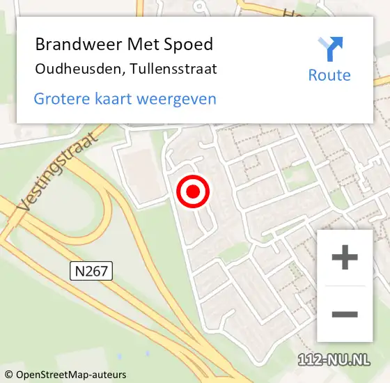 Locatie op kaart van de 112 melding: Brandweer Met Spoed Naar Oudheusden, Tullensstraat op 10 januari 2024 22:49