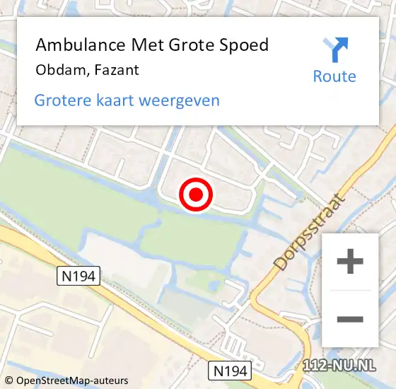 Locatie op kaart van de 112 melding: Ambulance Met Grote Spoed Naar Obdam, Fazant op 10 januari 2024 22:50