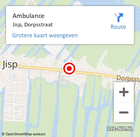 Locatie op kaart van de 112 melding: Ambulance Jisp, Dorpsstraat op 10 januari 2024 23:31