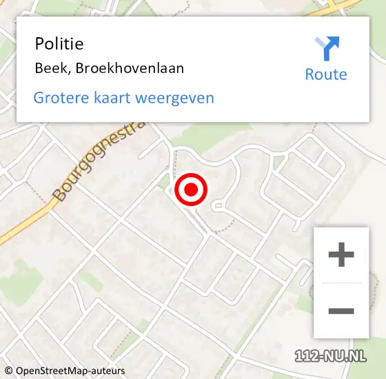 Locatie op kaart van de 112 melding: Politie Beek, Broekhovenlaan op 10 januari 2024 23:33