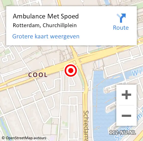 Locatie op kaart van de 112 melding: Ambulance Met Spoed Naar Rotterdam, Churchillplein op 10 januari 2024 23:45