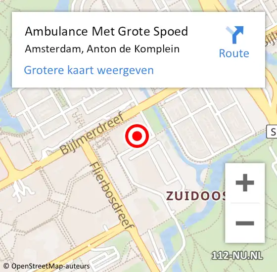 Locatie op kaart van de 112 melding: Ambulance Met Grote Spoed Naar Amsterdam, Anton de Komplein op 11 januari 2024 00:38