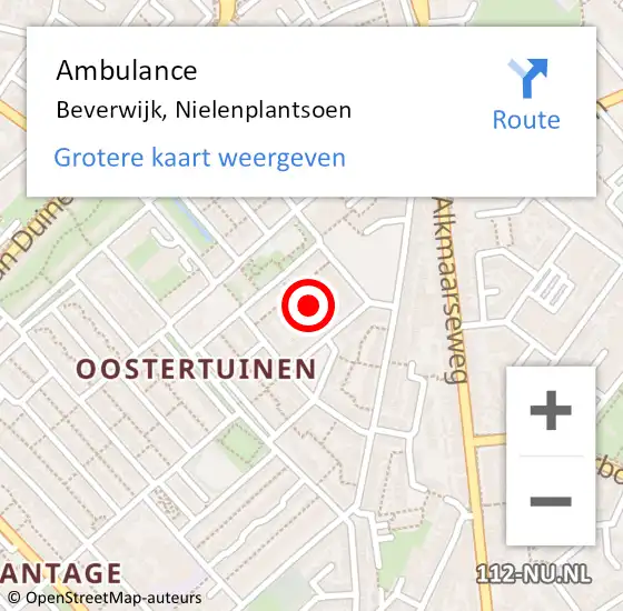 Locatie op kaart van de 112 melding: Ambulance Beverwijk, Nielenplantsoen op 11 januari 2024 00:43