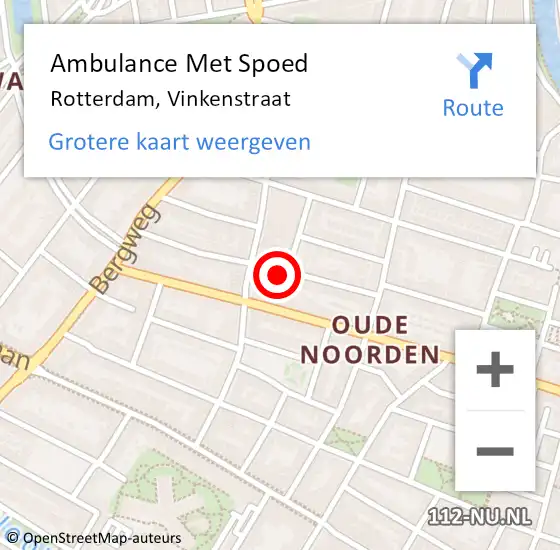 Locatie op kaart van de 112 melding: Ambulance Met Spoed Naar Rotterdam, Vinkenstraat op 11 januari 2024 01:20