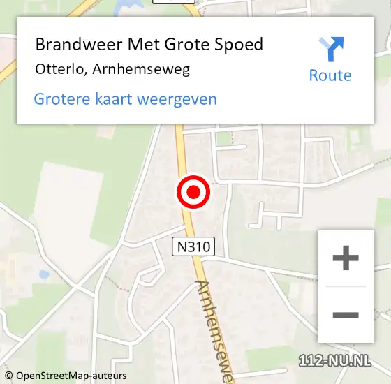 Locatie op kaart van de 112 melding: Brandweer Met Grote Spoed Naar Otterlo, Arnhemseweg op 11 januari 2024 01:40