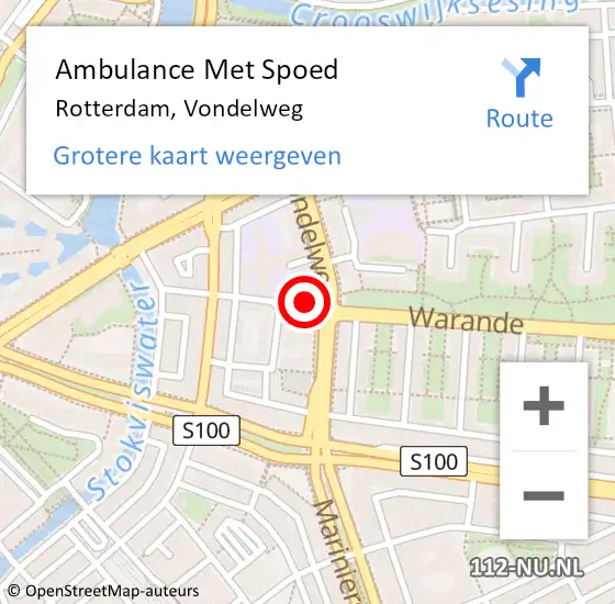 Locatie op kaart van de 112 melding: Ambulance Met Spoed Naar Rotterdam, Vondelweg op 11 januari 2024 03:26
