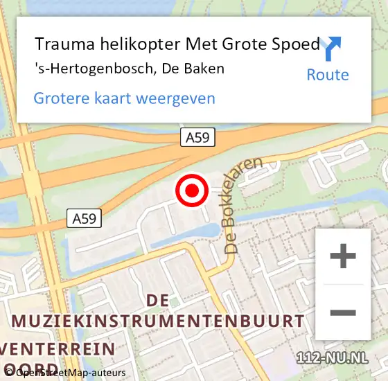 Locatie op kaart van de 112 melding: Trauma helikopter Met Grote Spoed Naar 's-Hertogenbosch, De Baken op 11 januari 2024 03:56