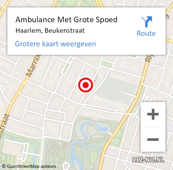 Locatie op kaart van de 112 melding: Ambulance Met Grote Spoed Naar Haarlem, Beukenstraat op 11 januari 2024 04:21