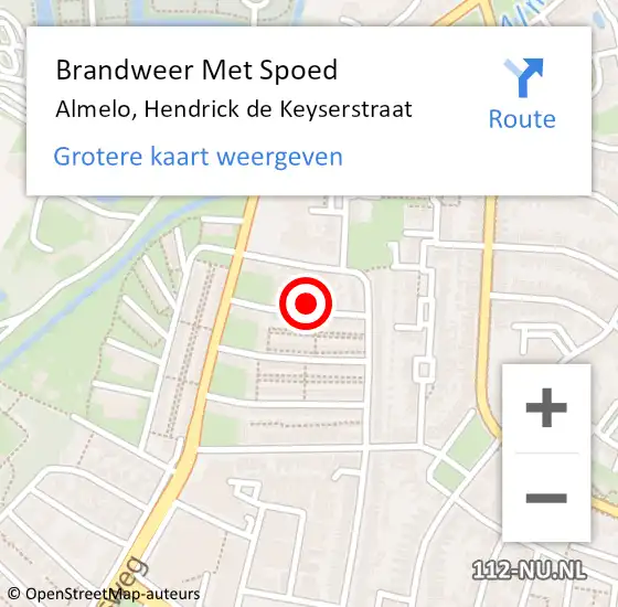 Locatie op kaart van de 112 melding: Brandweer Met Spoed Naar Almelo, Hendrick de Keyserstraat op 11 januari 2024 04:36