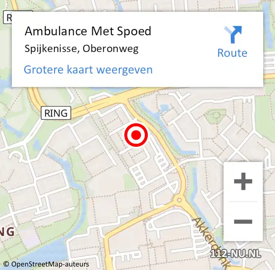 Locatie op kaart van de 112 melding: Ambulance Met Spoed Naar Spijkenisse, Oberonweg op 11 januari 2024 05:09