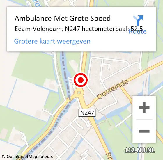 Locatie op kaart van de 112 melding: Ambulance Met Grote Spoed Naar Edam-Volendam, N247 hectometerpaal: 52,5 op 11 januari 2024 06:56