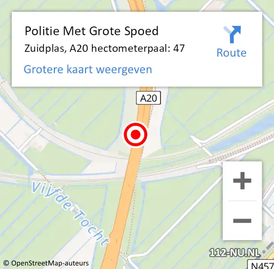 Locatie op kaart van de 112 melding: Politie Met Grote Spoed Naar Zuidplas, A20 hectometerpaal: 47 op 11 januari 2024 08:10