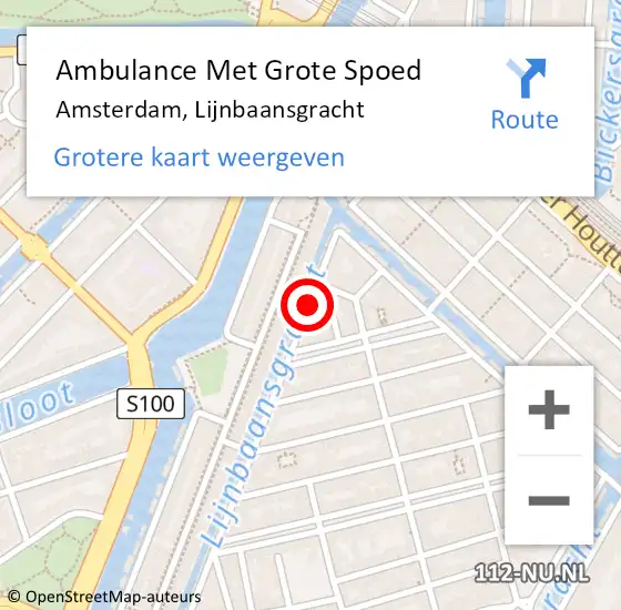 Locatie op kaart van de 112 melding: Ambulance Met Grote Spoed Naar Amsterdam, Lijnbaansgracht op 21 september 2014 19:02