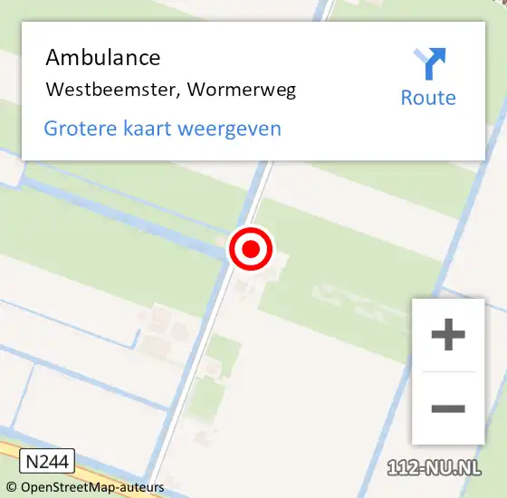 Locatie op kaart van de 112 melding: Ambulance Westbeemster, Wormerweg op 11 januari 2024 08:25