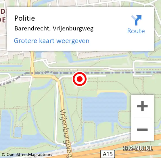 Locatie op kaart van de 112 melding: Politie Barendrecht, Vrijenburgweg op 11 januari 2024 08:37