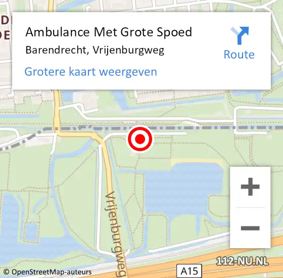 Locatie op kaart van de 112 melding: Ambulance Met Grote Spoed Naar Barendrecht, Vrijenburgweg op 11 januari 2024 08:42