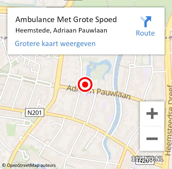 Locatie op kaart van de 112 melding: Ambulance Met Grote Spoed Naar Heemstede, Adriaan Pauwlaan op 11 januari 2024 08:48