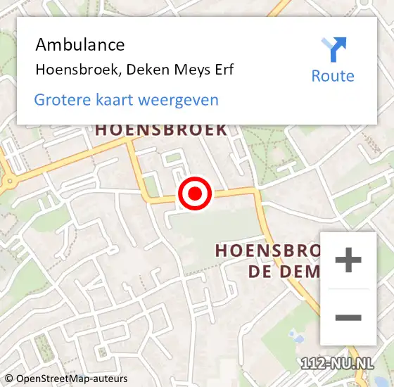 Locatie op kaart van de 112 melding: Ambulance Hoensbroek, Deken Meys Erf op 15 oktober 2013 10:17