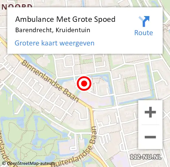 Locatie op kaart van de 112 melding: Ambulance Met Grote Spoed Naar Barendrecht, Kruidentuin op 11 januari 2024 09:16