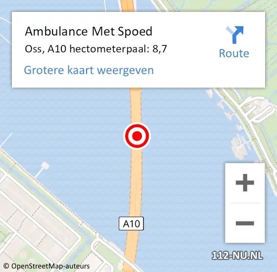 Locatie op kaart van de 112 melding: Ambulance Met Spoed Naar Oss, A10 hectometerpaal: 8,7 op 11 januari 2024 09:21