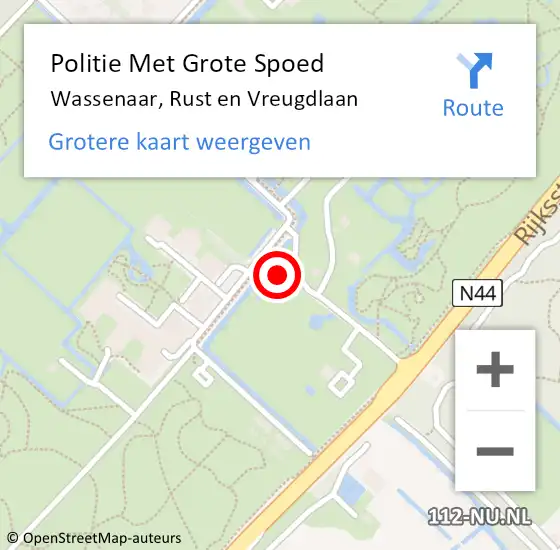 Locatie op kaart van de 112 melding: Politie Met Grote Spoed Naar Wassenaar, Rust en Vreugdlaan op 11 januari 2024 09:45