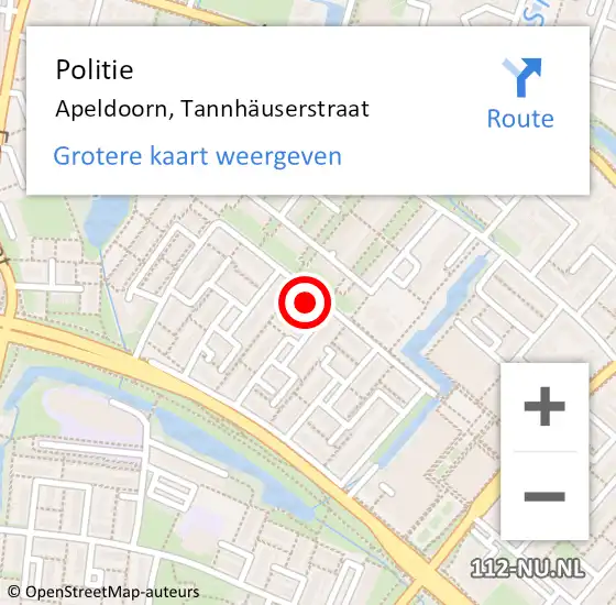 Locatie op kaart van de 112 melding: Politie Apeldoorn, Tannhäuserstraat op 11 januari 2024 10:11