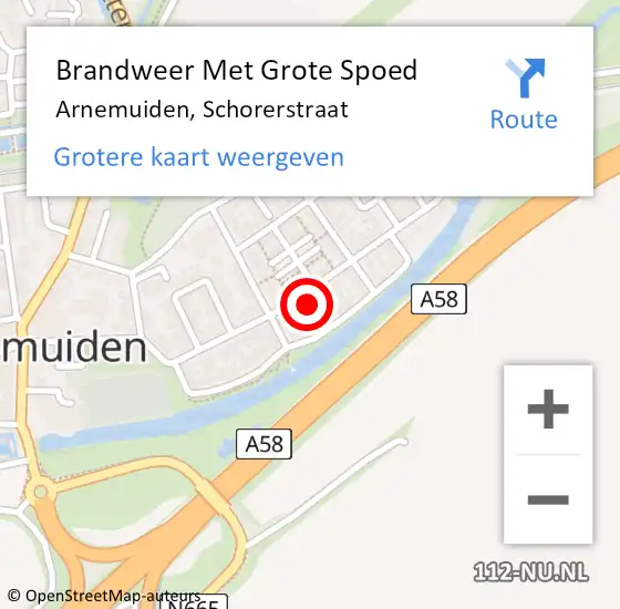 Locatie op kaart van de 112 melding: Brandweer Met Grote Spoed Naar Arnemuiden, Schorerstraat op 11 januari 2024 10:25