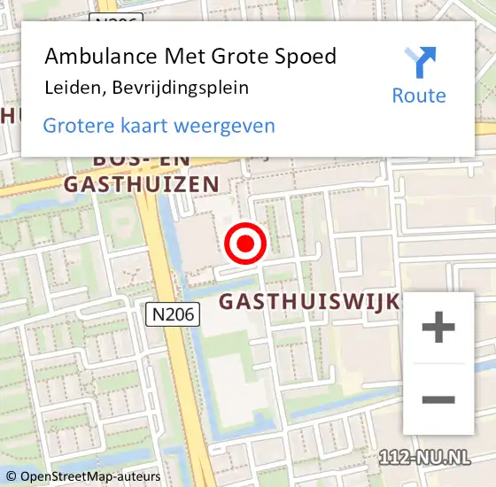 Locatie op kaart van de 112 melding: Ambulance Met Grote Spoed Naar Leiden, Bevrijdingsplein op 11 januari 2024 10:59