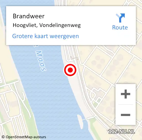 Locatie op kaart van de 112 melding: Brandweer Hoogvliet, Vondelingenweg op 11 januari 2024 11:06