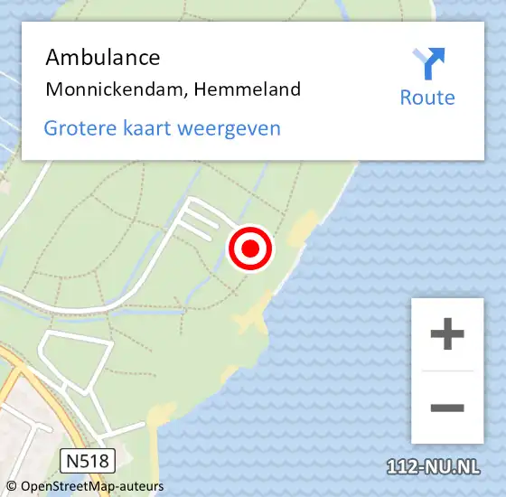 Locatie op kaart van de 112 melding: Ambulance Monnickendam, Hemmeland op 11 januari 2024 11:09