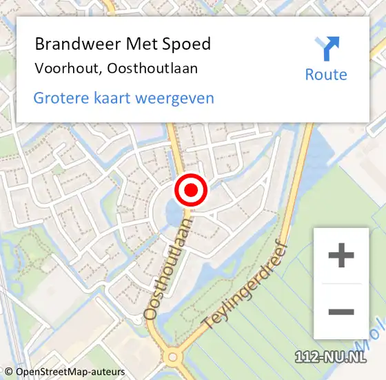 Locatie op kaart van de 112 melding: Brandweer Met Spoed Naar Voorhout, Oosthoutlaan op 11 januari 2024 11:17