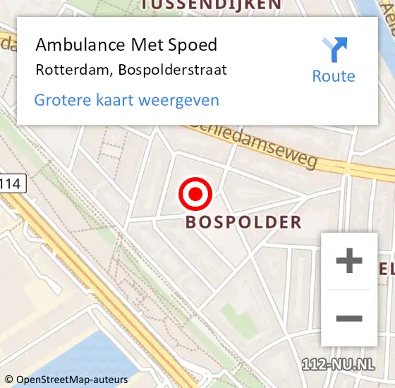 Locatie op kaart van de 112 melding: Ambulance Met Spoed Naar Rotterdam, Bospolderstraat op 11 januari 2024 11:20