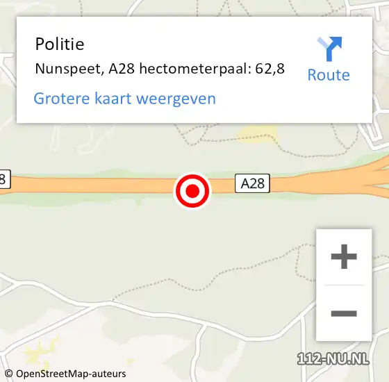 Locatie op kaart van de 112 melding: Politie Nunspeet, A28 hectometerpaal: 62,8 op 11 januari 2024 11:21