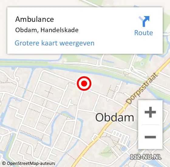 Locatie op kaart van de 112 melding: Ambulance Obdam, Handelskade op 11 januari 2024 11:33