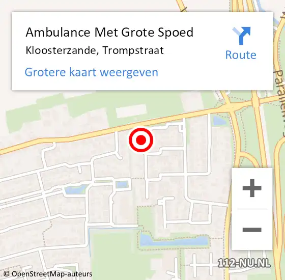 Locatie op kaart van de 112 melding: Ambulance Met Grote Spoed Naar Kloosterzande, Trompstraat op 21 september 2014 19:31