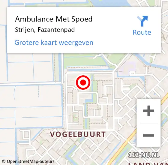 Locatie op kaart van de 112 melding: Ambulance Met Spoed Naar Strijen, Fazantenpad op 11 januari 2024 12:11