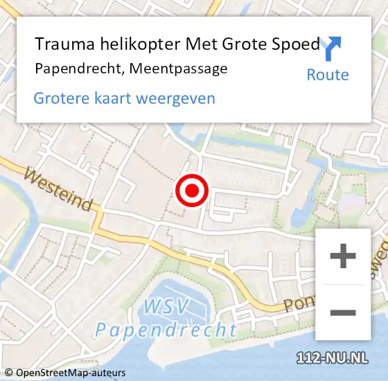 Locatie op kaart van de 112 melding: Trauma helikopter Met Grote Spoed Naar Papendrecht, Meentpassage op 11 januari 2024 12:14