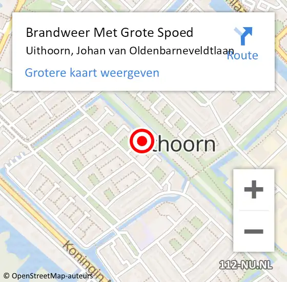 Locatie op kaart van de 112 melding: Brandweer Met Grote Spoed Naar Uithoorn, Johan van Oldenbarneveldtlaan op 11 januari 2024 12:15