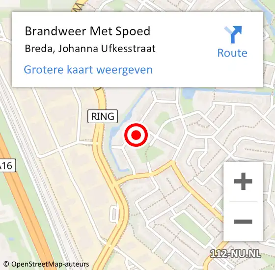 Locatie op kaart van de 112 melding: Brandweer Met Spoed Naar Breda, Johanna Ufkesstraat op 11 januari 2024 13:00