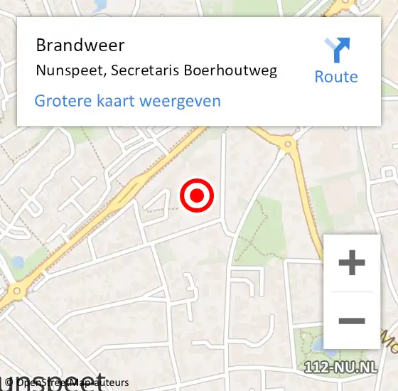 Locatie op kaart van de 112 melding: Brandweer Nunspeet, Secretaris Boerhoutweg op 11 januari 2024 13:25