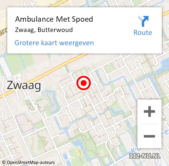 Locatie op kaart van de 112 melding: Ambulance Met Spoed Naar Zwaag, Butterwoud op 11 januari 2024 13:40