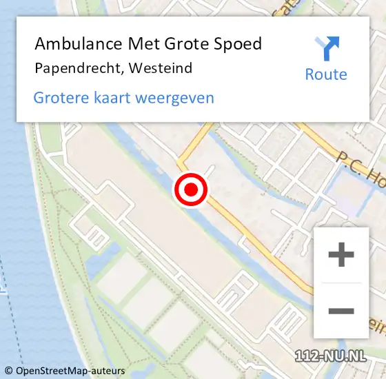 Locatie op kaart van de 112 melding: Ambulance Met Grote Spoed Naar Papendrecht, Westeind op 11 januari 2024 14:07