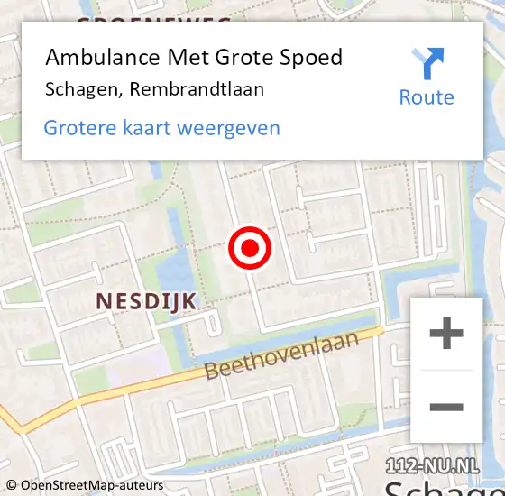 Locatie op kaart van de 112 melding: Ambulance Met Grote Spoed Naar Schagen, Rembrandtlaan op 11 januari 2024 14:07