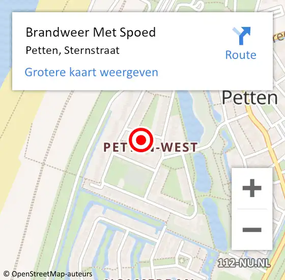 Locatie op kaart van de 112 melding: Brandweer Met Spoed Naar Petten, Sternstraat op 11 januari 2024 14:10