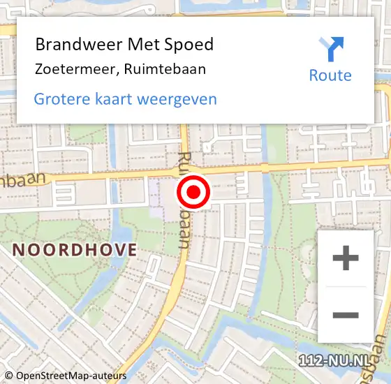 Locatie op kaart van de 112 melding: Brandweer Met Spoed Naar Zoetermeer, Ruimtebaan op 11 januari 2024 14:26