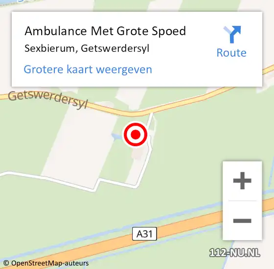 Locatie op kaart van de 112 melding: Ambulance Met Grote Spoed Naar Sexbierum, Getswerdersyl op 21 september 2014 20:05