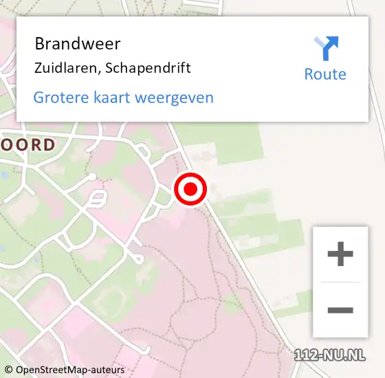 Locatie op kaart van de 112 melding: Brandweer Zuidlaren, Schapendrift op 11 januari 2024 15:12